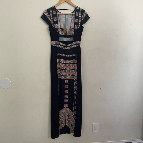 BCBGMAXAZRIA Runway Geometric Print HighSlit Maxi Dress Art Deco Size 2 - Picture 4 of 8